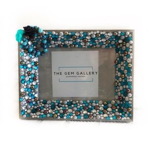 Aqua and Jet Black Jeweled Picture Frame